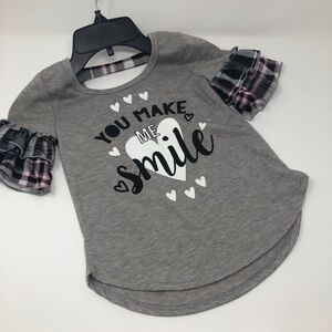 Lily Bleu Gray Graphic Plaid Ruffle Sleeve Top